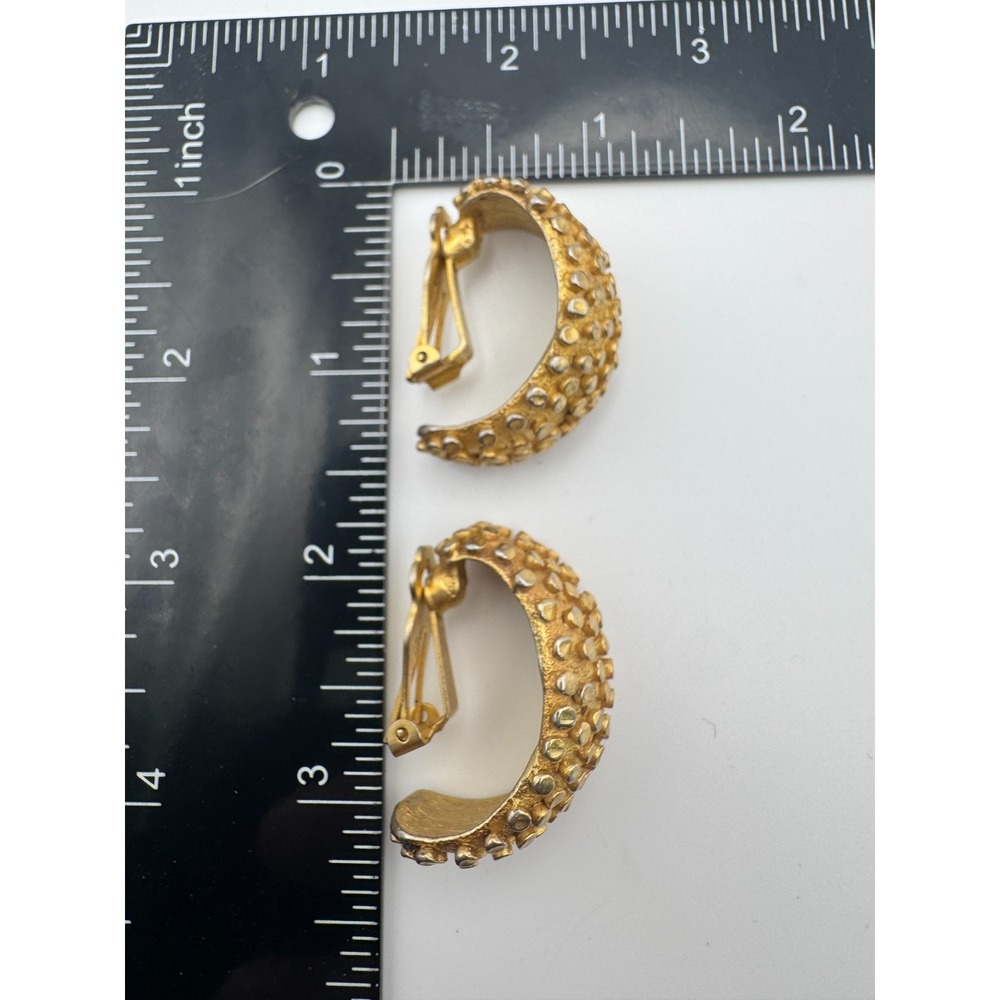 Vintage Norma Jean Earrings Gold Tone Studded Hoop Textured Large - Picture 5 of 7